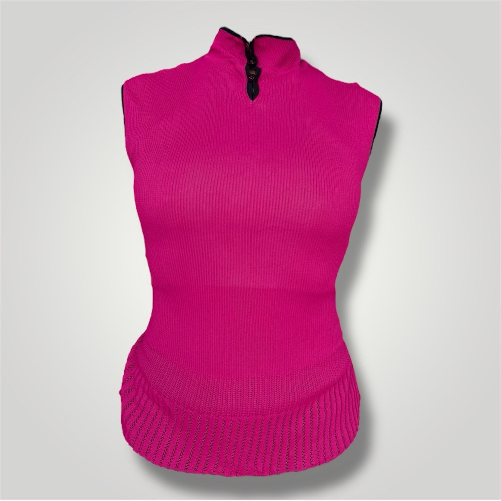 Escada Pink Knit Top with Black Trim